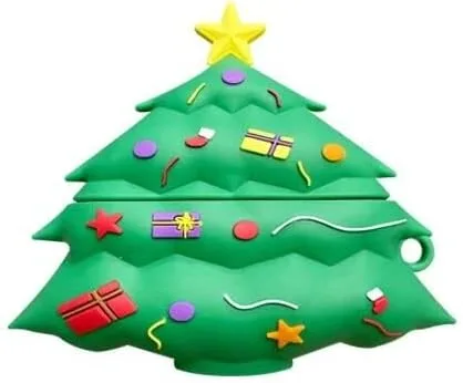 Funda de silicona suave para árbol de Navidad con llavero para Apple AirPods 1, 2, 1ª generación, 2016, 2019, modelo de color verde 3D, caricatura,