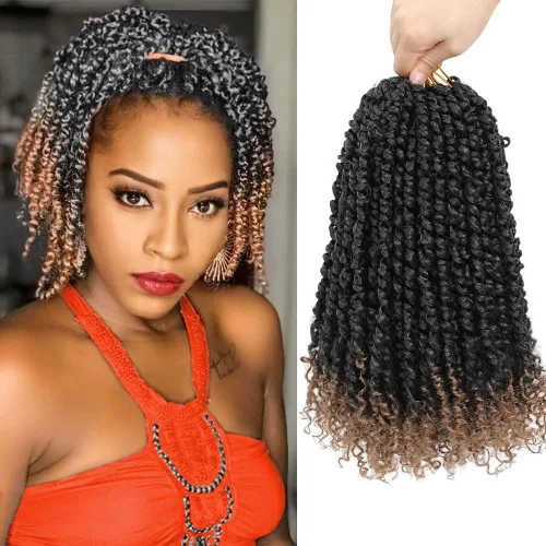 Miniatura 21 de 9 paquetes de cabello pretrenzado Passion Twist de 10 pulgadas, cabello de ganchillo Passion Twist con ombre marrón, trenzas de ganchillo bohemio