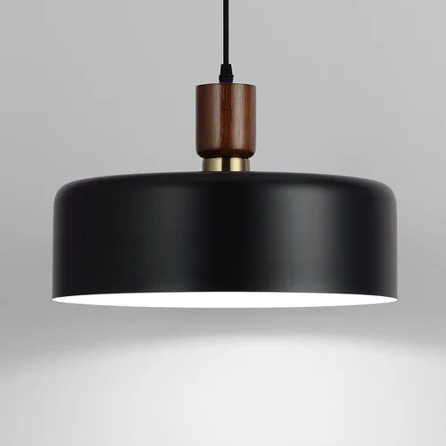 Miniatura 11 de Lámpara colgante industrial, lámpara colgante de cúpula de madera de goma con pantalla de metal martillado de 15.8 pulgadas, lámparas modernas Negro