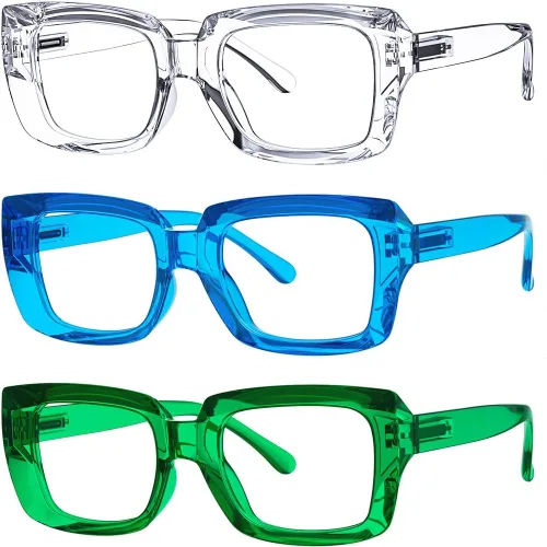 Miniatura 21 de Eyekepper Paquete de 4 lentes de lectura con bloqueo de luz azul, anteojos cuadrados de computadora de gran tamaño +0.00