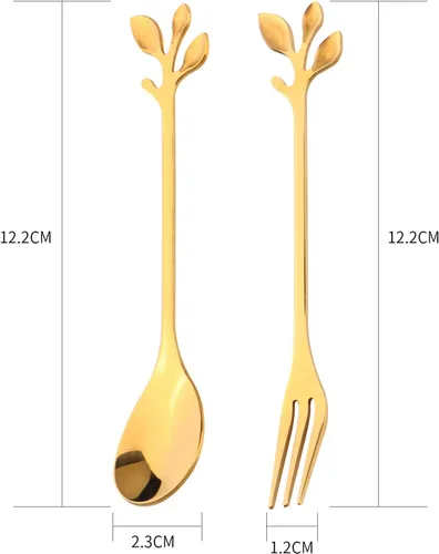 Miniatura 2 de Juego de 12 cucharas de café de acero inoxidable con hojas doradas y tenedores de frutas para tartas, accesorios de cocina, fiesta de boda
