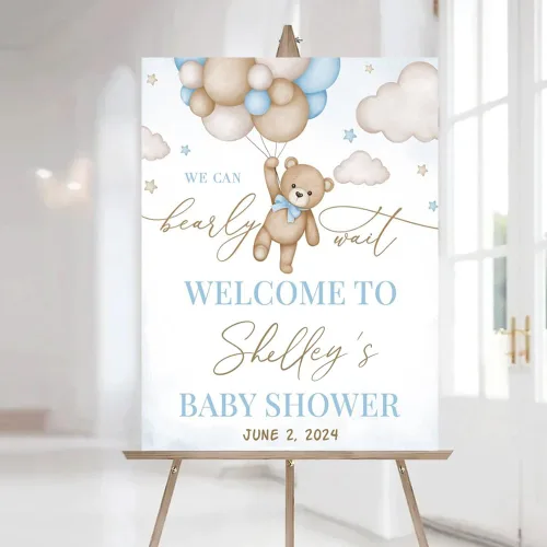 Miniatura 3 de Letrero de bienvenida personalizado para baby shower, letrero de bienvenida para baby shower con osito de peluche, póster personalizado de osito