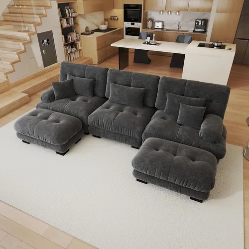 Miniatura 18 de Sofá modular de gran tamaño de 94 pulgadas, sofás seccionales grandes de color beige y blanco para sala de estar, juego de sofá de terciopelo, sofás