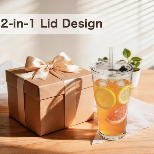 Miniatura 7 de 20oz Clear Glass Cups with Lids and Straws, Reusable Iced Coffee Cups, Drinking Tumblers for Cocktail Beer, Juice, Smoothie, Water, Party Gifts
