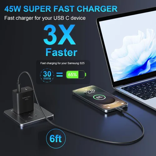 Miniatura 3 de Paquete de 2 cargadores súper rápidos USB C de doble puerto para teléfono Android tipo C, bloque de carga rápida con cable de carga tipo C de 6 pies