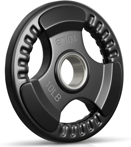 Holleyweb Placas de peso olímpicas de goma, placas de agarre de hierro fundido de 2 pulgadas, placas de parachoques para entrenamiento de fuerza,