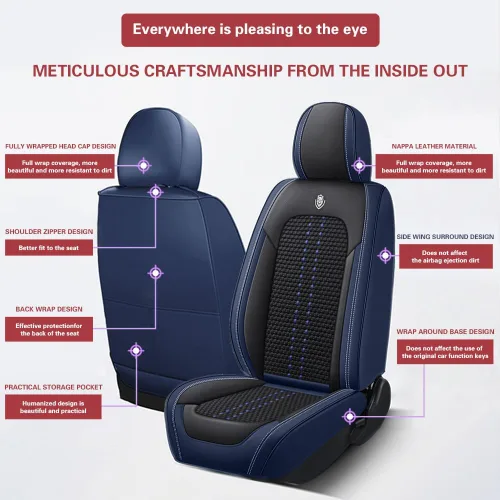 Miniatura 2 de Juego de 2 fundas de asiento delanteras para Volvo XC40 Recharge Pure Electric 2021-2023, fundas antideslizantes de seda de hielo y cuero