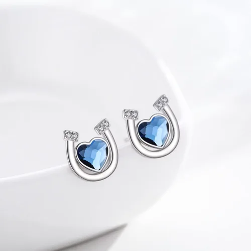 Miniatura 2 de Aretes de herradura de plata de ley 925, hipoalergénicos, joyería de herradura, regalos para mujeres con orejas sensibles, Plata de ley, cristal