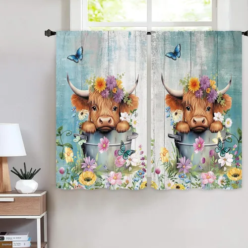Miniatura 7 de Miyotaa - Cortinas rústicas de granja con diseño de pollo para cocina, 2 paneles, 27.5 pulgadas de ancho x 39 pulgadas de alto, bolsillo