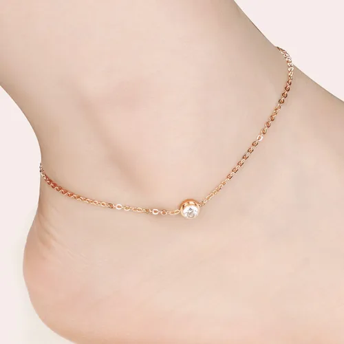 Miniatura 4 de De la Mujer Anklet 18K Rose de oro tono cz de la suerte cadena de pie verano accesorio ajustable l8.46