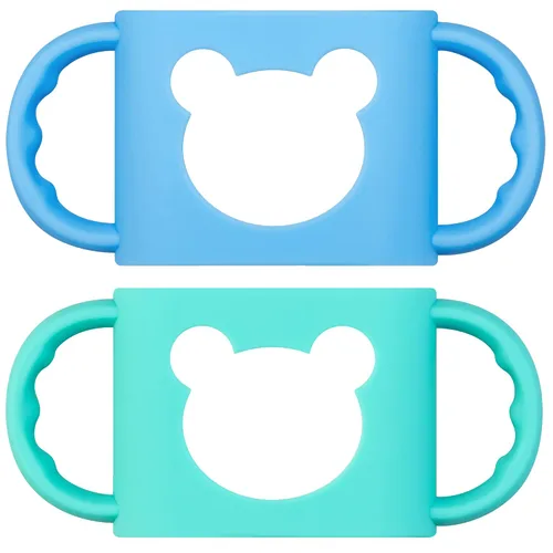 Asas de silicona para botellas de vidrio y plástico de cuello ancho, agarre de taza de transición para beber independiente, resistente al calor, sin