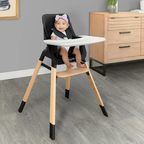 Miniatura 4 de Dream On Me Nibble Trona de madera 2 en 1 Silla de alimentación convertible para bebé con bandeja extraíble, reposapiés ajustable, arnés de 5 Negro