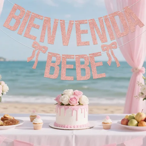 Miniatura 3 de Bienvenida Bebe Banner de bienvenida española para bebé, decoraciones mexicanas para baby shower, purpurina de oro rosa