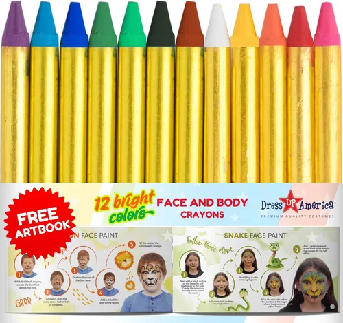 Dress Up America 12 colores de crayones para dibujar en rostro y cuerpo. Seguro y no tóxicos, 1, Multicolor