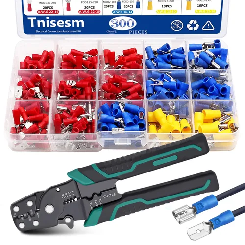 Miniatura 12 de Tnisesm Kit surtido de conectores de crimpado de alambre aislado con anillo, pala, tope, desconexión rápida, terminales de cable automotriz de 280