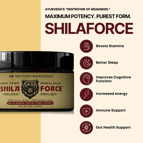Miniatura 4 de ShilaForce™ Shilajit - Resina viva orgánica orgánica del Himalaya cosechada en estado silvestre de grado dorado, 500 mg, 70% ácido fúlvico y 10%