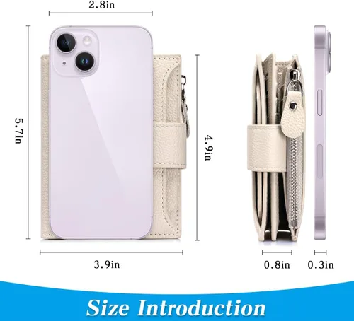 Miniatura 3 de Cartera de piel plegable con bloqueo RFID para mujer, tarjetero compacto con bolsillo con cremallera para monedas y 4 ventanas de identificación
