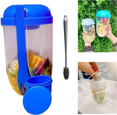 Miniatura 8 de Vaso coctelero de ensalada Keep Fit 2022 con tenedor y soporte para aderezo, cepillo de lavado fresco, recipiente de salud, desayuno portátil