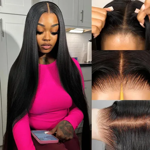 Miniatura 19 de Pelucas de cabello humano lacio de 20 pulgadas con encaje frontal de 13 x 6 pulgadas para mujeres negras, predepiladas con línea capilar natural