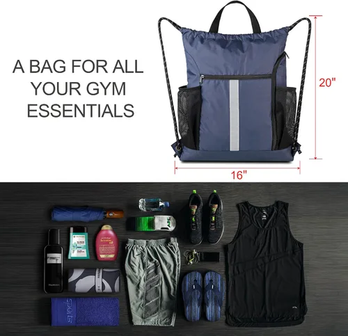 Miniatura 3 de BeeGreen Mochila deportiva con cordón y compartimento para zapatos y dos soportes para botellas de agua
