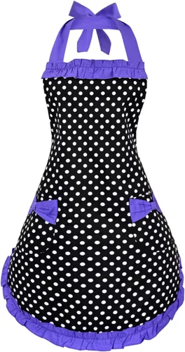 Miniatura 13 de Violet Mist Lindos delantales negros para mujeres con bolsillos, delantales vintage retro elegantes para niñas con lazo, vestido sexy de los años
