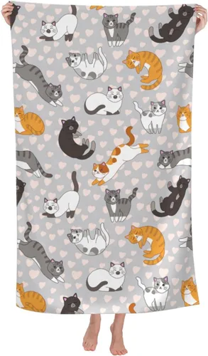 VOOHDDY Toalla de playa con diseño de gato lindo gatito, microfibra suave y absorbente, de secado rápido, toallas de baño de gran tamaño para baño,