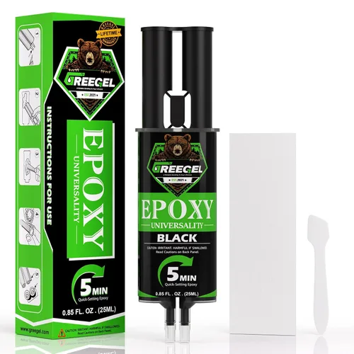 Pegamento epoxi negro de 2 partes, adhesivo epoxi de 5 minutos, jeringa de 0.85 onzas (paquete de 1), pegamento de resina epoxi ultra fuerte negro