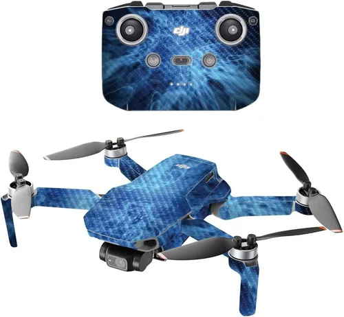 Miniatura 6 de MightySkins - Dron portátil de fibra de carbono compatible con DJI Mini 2 - Blue Flames Acabado de fibra de carbono texturizado protector y Azul