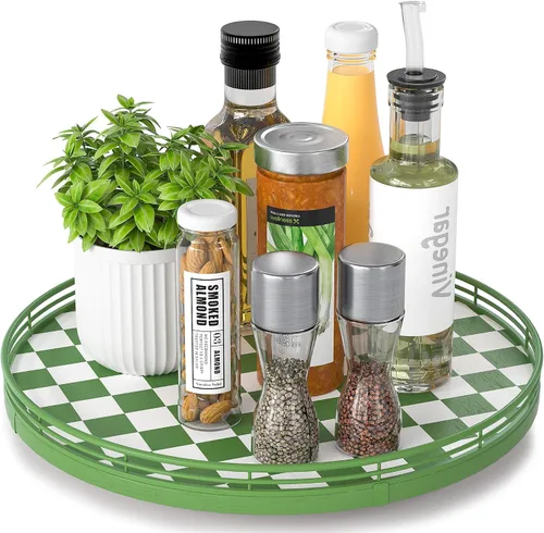 Miniatura 10 de Marble Lazy Susan - Tocadiscos para mesa, bandeja redonda de mármol de grano de madera antigua de 10 pulgadas para mesa de comedor, encimera de Negro