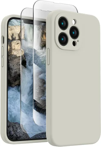 FireNova Funda diseñada para iPhone 13 Pro Max, funda de silicona [protección de cámara] con [2 protectores de pantalla], forro interior de Piedra