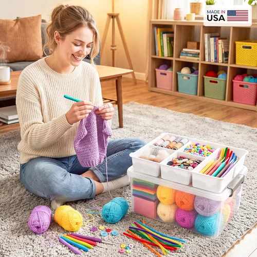 Miniatura 3 de Citylife Caja de almacenamiento de plástico de 17 QT con bandeja extraíble Organizadores y almacenamiento para manualidades Contenedor