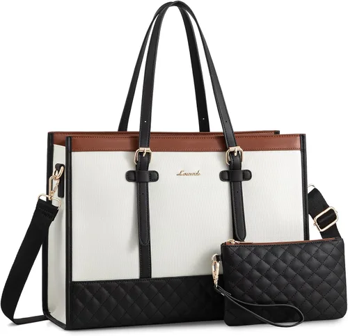 Miniatura 11 de LOVEVOOK Bolsa para Laptop para Mujeres de 15.6 pulgadas Bolsa Tote de Lona para Laptop, Bolsa de Trabajo de Gran Capacidad con Cartera de Mano