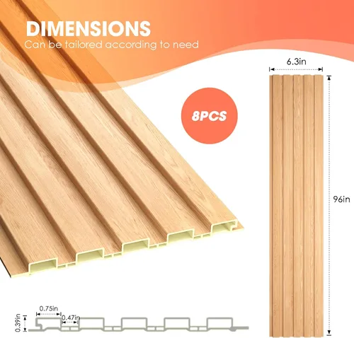 Miniatura 3 de OUZUGIE WPC Paneles de Pared de Lata Acústica, Paquete de 8 Paneles de Pared 3D de 96 x 6 Pulgadas para Decoración de Paredes Interiores, Sala