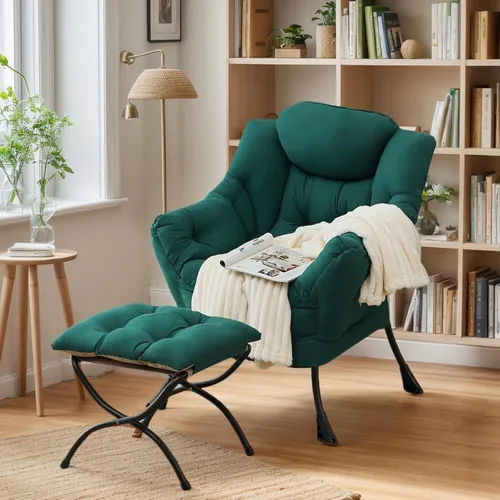 Miniatura 15 de Silla perezosa con otomana, silla de descanso moderna y grande con reposabrazos y reposapiés, silla de lectura con otomana, silla de sofá de ocio