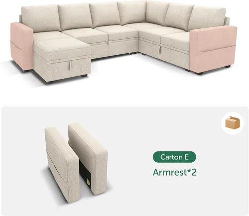 Miniatura 6 de HONBAY - Reposabrazos modulares para sofá cama modular, par de reposabrazos para sofá cama modular, color beige