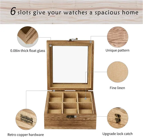 Miniatura 4 de Exper City Caja de reloj organizador de reloj de regalo para el día de San Valentín para hombres y mujeres 6 ranuras almacenamiento de exhibición