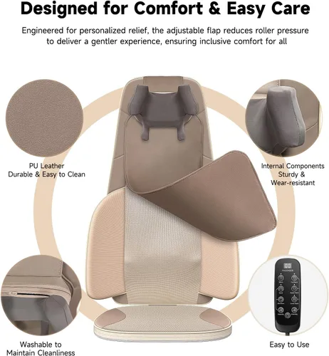 Miniatura 8 de Flekzo Shiatsu - Cojín de asiento para silla de masaje de espalda y cuello con calor, amasado 4D, intensidad ajustable, altura ajustable del cuello