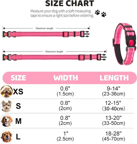 Miniatura 7 de Paquete de 2 collares reflectantes para perros medianos, hembras, machos, collares de nailon para cachorros, perros pequeños y grandes, con hebilla
