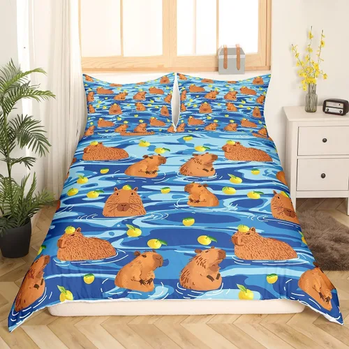 Miniatura 15 de Capybara - Juego de ropa de cama tamaño individual para niños y niñas, funda de edredón de animales roedores, funda de edredón de Capybara, regalos