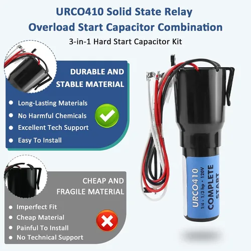 Miniatura 3 de URCO410 Kit de condensador de arranque duro 3 en 1 para refrigeradores, combinación de condensador de arranque de sobrecarga de relé de estado