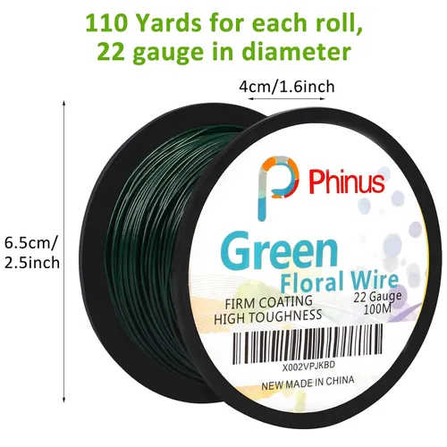 Miniatura 2 de Alambre floral, 110 yardas de calibre 22, alambres verdes para floristería, cables flexibles de alambre verde para manualidades, coronas de Navidad