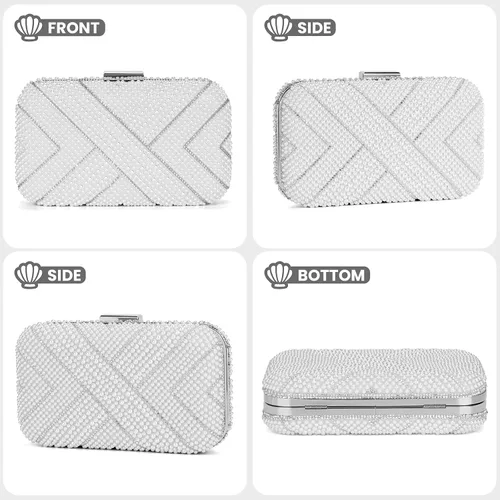 Miniatura 6 de UBORSE Bolsos de noche de perlas artificiales para mujer, elegante bolso formal con cadena para fiestas de boda
