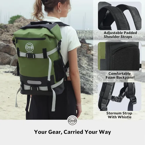 Miniatura 5 de STOVER 5/10/25/30/40/55L Waterproof Dry Bag- Roll-Top Backpack w/Phone Case- Kayaking, Hiking, Camping, Boating- Men/Women 40L Verde