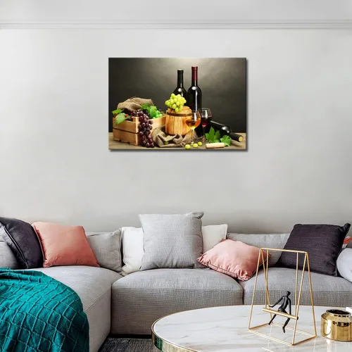 Miniatura 3 de Vino de uva en botella, tazas de arte de pared, pintura de la imagen, impresión en lienzo, imágenes de alimentos para decoración del hogar, regalo