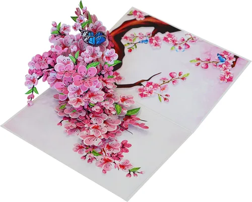 Miniatura 2 de Tarjetas de cumpleaños 3D de flor de cerezo para mujer, tarjeta desplegable para el día de la madre, aniversario 3D, día de San Valentín, regalos