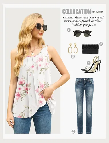 Miniatura 4 de IWOLLENCE Camiseta sin mangas de gasa para mujer, de verano, de doble capa, holgada, cuello redondo, estilo casual
