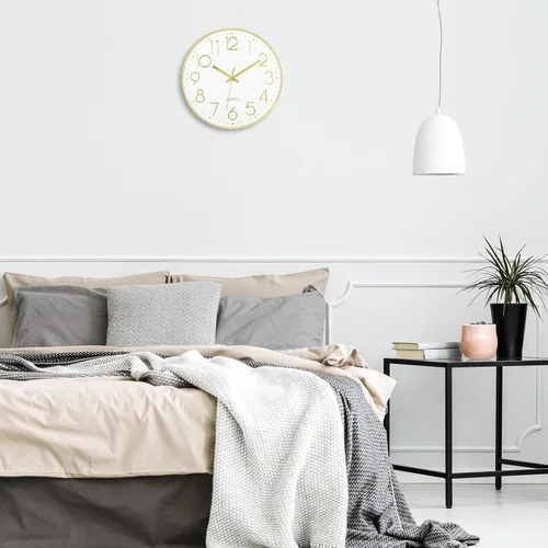 Miniatura 6 de Lumuasky Reloj de pared dorado de 12 pulgadas, silencioso y sin tictac, funciona con pilas, redondo, moderno, para decoración de sala de estar