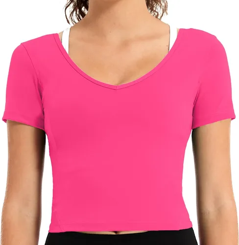Husnainna Camisas de yoga para mujer, camisas de entrenamiento de manga corta, camiseta de compresión atlética con cuello en V