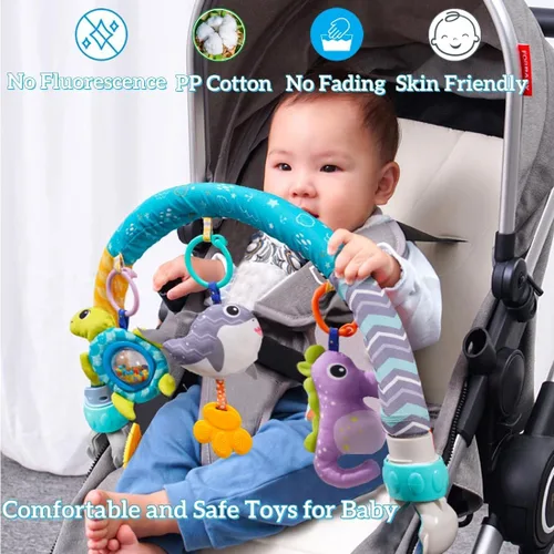 Miniatura 4 de BATOHO Juguete de arco de cochecito de bebé, arco móvil con clip para moisés con abrazaderas universales, barra de juguete de actividad para gorila