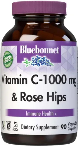Bluebonnet Nutrition Vitamina C-1000 mg Plus Rose HIPS cápsulas vegetales para salud inmunológica, para protección antioxidante, sin soja, sin
